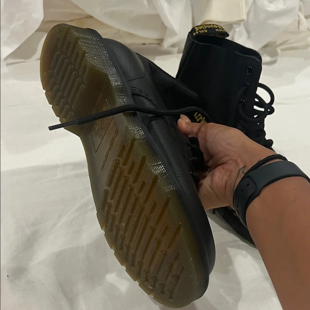 Dr. Martens Black Leather Boots with Yellow Stitching - Picture 2 of 3